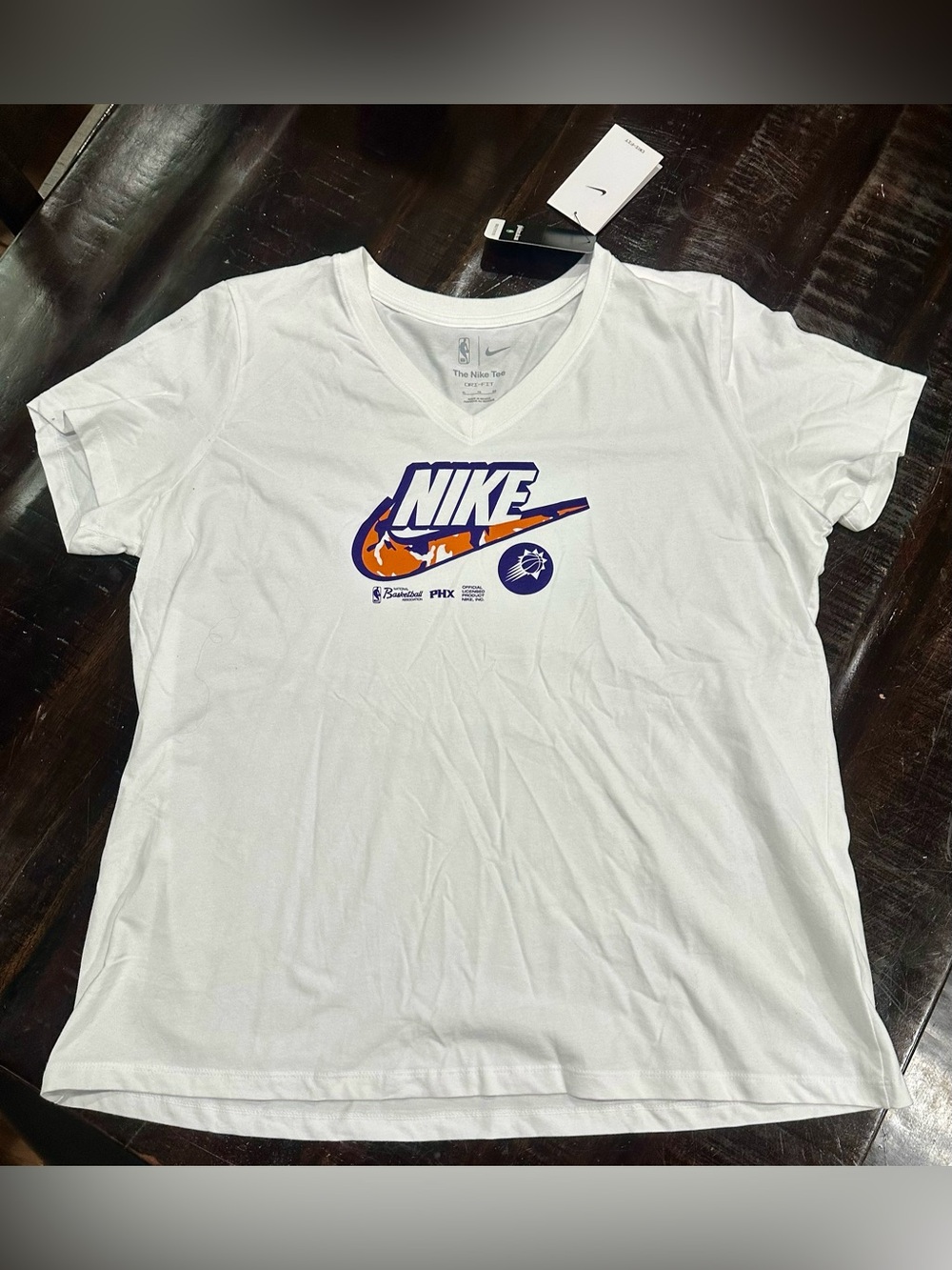 Women’s Nike Dri-fit V-Neck Tee with Purple and Orange Logo XL Phoenix Suns